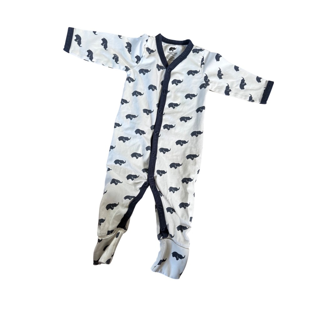 Monica + Andy blue elephant print one piece organic cotton sleeper